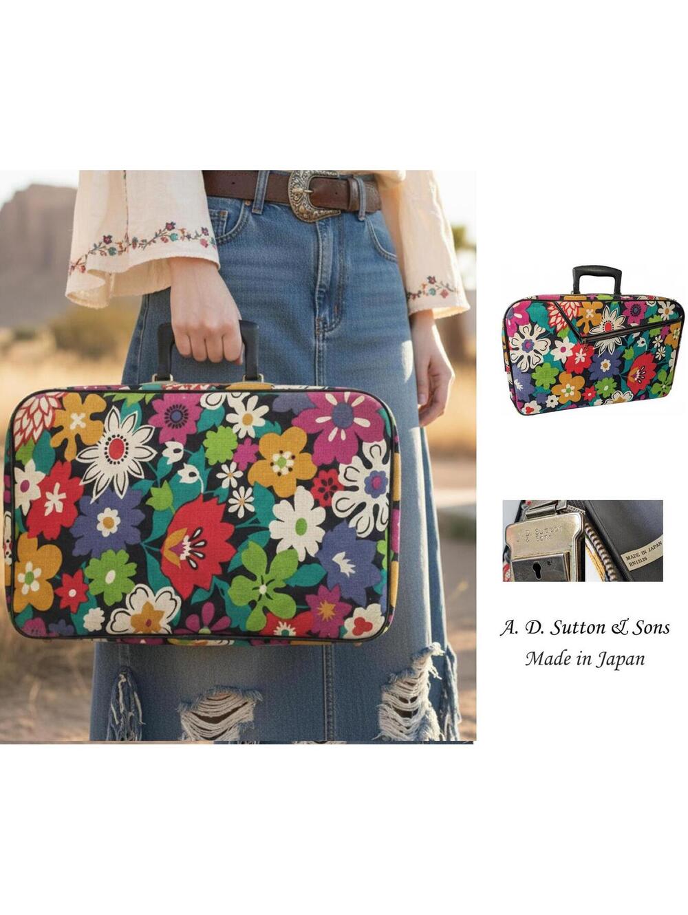 A. D. Sutton & Sons Japan 1960s Laptop Bag 17" Flower Power